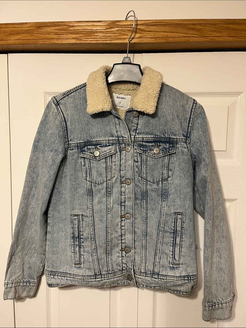 Old Navy Denim Jacket with Cream Sherpa Lining - Light Wash Blue